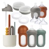 image:imageBoon Nursh Baby Bottle Gift Set  Baby Feeding Essentials for New Moms  Includes 4 Oz and 8 Oz Baby Bottles Storage Lids Fast Flow Nipples Storage Buns Straw Lid and Mod Baby Bottle Brush Set