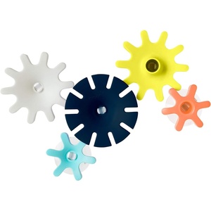image:imageBoon Cogs Baby Bath Toys  Spinning Gear Themed Sensory Baby Toys for Bathtub  Suction Toys for Bathtub Walls  Navy and Yellow  5 Count  Ages 12 Months and UpPack of 5