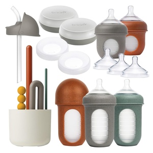 image:imageBoon Nursh Baby Bottle Gift Set  Baby Feeding Essentials for New Moms  Includes 4 Oz and 8 Oz Baby Bottles Storage Lids Fast Flow Nipples Storage Buns Straw Lid and Mod Baby Bottle Brush Set