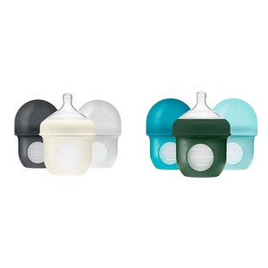 image:imageBoon Nursh Reusable Silicone Baby Bottles with Collapsible Pouch  Stage 1 Slow Flow  Gray amp Blue  4 Oz  3 Count EachGray
