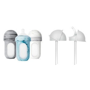 image:imageBoon Nursh Silicone Baby Bottles with Conversion Straw Sippy Cup Lids  Stage 2 Medium Flow Nipples  8 Oz  3 Count
