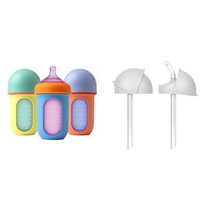 image:imageBoon Nursh Reusable Baby Bottle with Silicone Pouch Design Bundle  Stage 2 Medium Flow 8 Oz Baby Bottles Silicone Straw Sippy Cup Conversion Lids for Nursh Bottles  2 Count