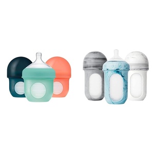 image:imageBoon Nursh Reusable Silicone Baby Bottles with Collapsible Pouch  Stage 1 Slow amp Stage 2 Medium Flow  Mint amp Tie Dye  3 Count Each